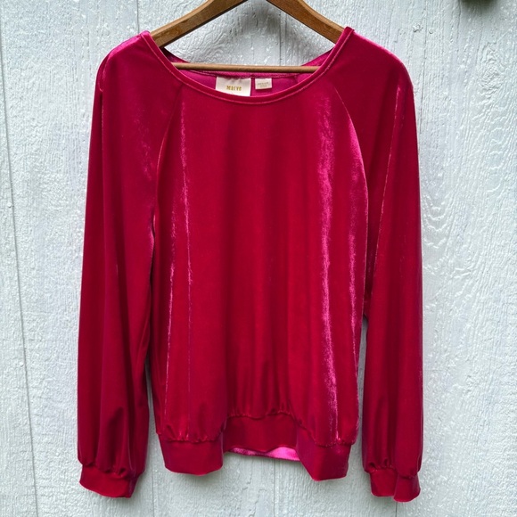 Maeve Tops - Maeve Anthropologie Women’s Candace Pink Velvet Top Minimalist Quiet Luxury M
